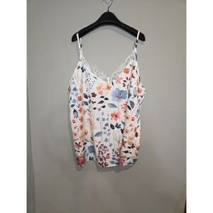 Curve Floral Cami Top Womens 3XL‎ Plus Size Lace Trim V-Neck Sleeveless White